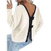 ZAFUL Sweater for Women Backless Bow Knot Decor Color Block Long Sleeves Knit Sweater Pullover