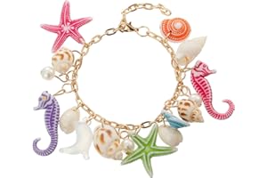 RUOFFETA Shell Starfish Necklace Bracelet Conch Statement Chunky Necklace Mermaid Costume Jewelry Beach Jewelry for Women