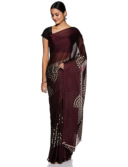 Womanista crepe with Blouse Piece Saree (FSP0384A_ Burgundy_ Onesize)