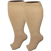 LEOSTEP Plus Size Open Toes Compression Socks for Men & Women, Wide Calf Toeless Stockings Support for Circulation