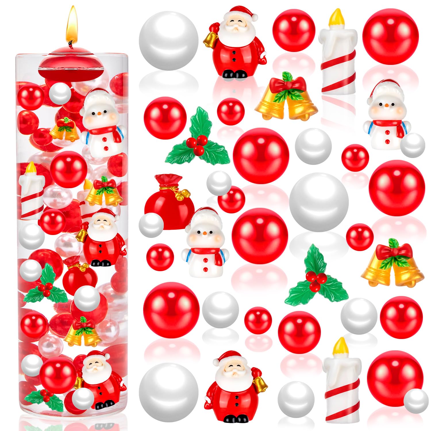 Photo 1 of 100Pcs Christmas Vase Filler, Red and White Floating Vase Fillers for Table Centerpieces Decorations
