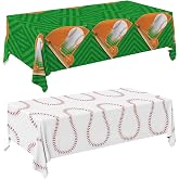 Gatherfun Baseball Party Supplies: 2-Pack Baseball Birthday Decorations with Disposable Plastic Tablecloth - Table Cover for Baseball Games &amp; Parties, 54 x 108 Inch