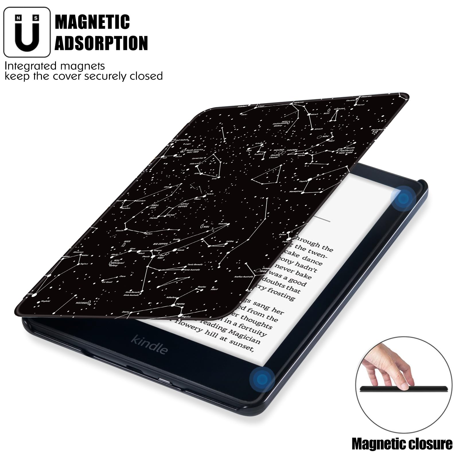 BOZHUORUI Slim Case for Kindle Paperwhite 11th Generation and Kindle Paperwhite Signature Edition eReader (6.8 inch, 2021 Release) - PU Leather Lightweight Cover with Auto Wake/Sleep (Constellation)
