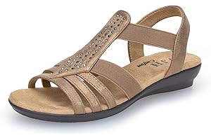 VJH confort Women's Flat Sandals, Comfort Elastic Slip-on Light Weight Slingback Casual Walking Sandals with Rhinestone