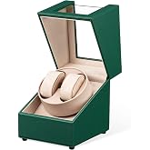 Mcbazel Watch Winder for Automatic Watches, Double Automatic Watch Winder Box, Automatic Watch Display Storage Rotation Wristwatch Box with 2 Slots (Green PU Leather)