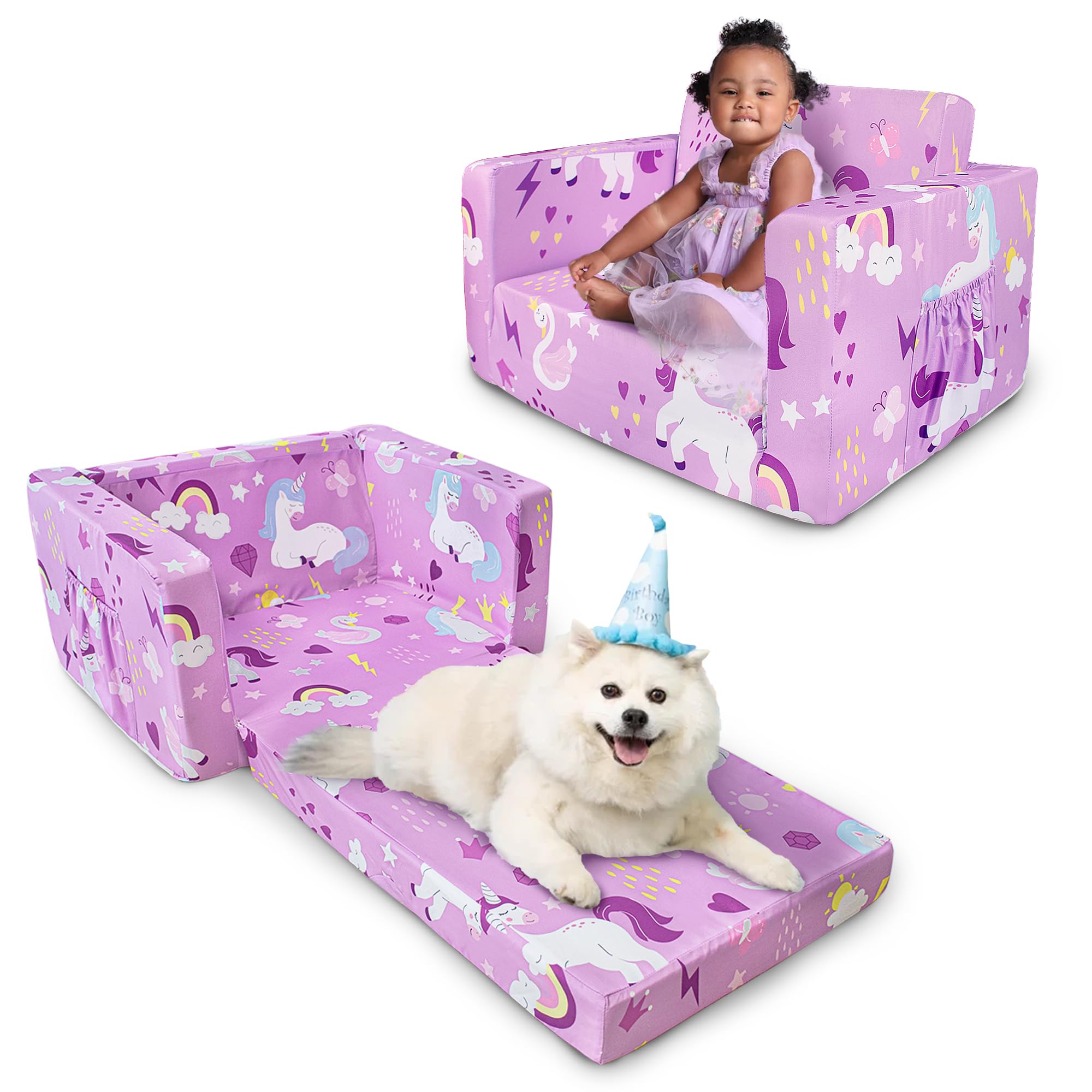 Photo 1 of ZenKitch Kids Couch, 2-in-1 Toddler Sofa Fold Out, Soft Toddler Chair for Boys and Girls, Convertible Sofa to Lounger- Ideal for Napping, Reading, and Playing