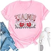 SWTJIC Teacher Valentines Day Shirt V Neck Candy Heart Shirts Valentine Gifts Short Sleeve Tee Tops