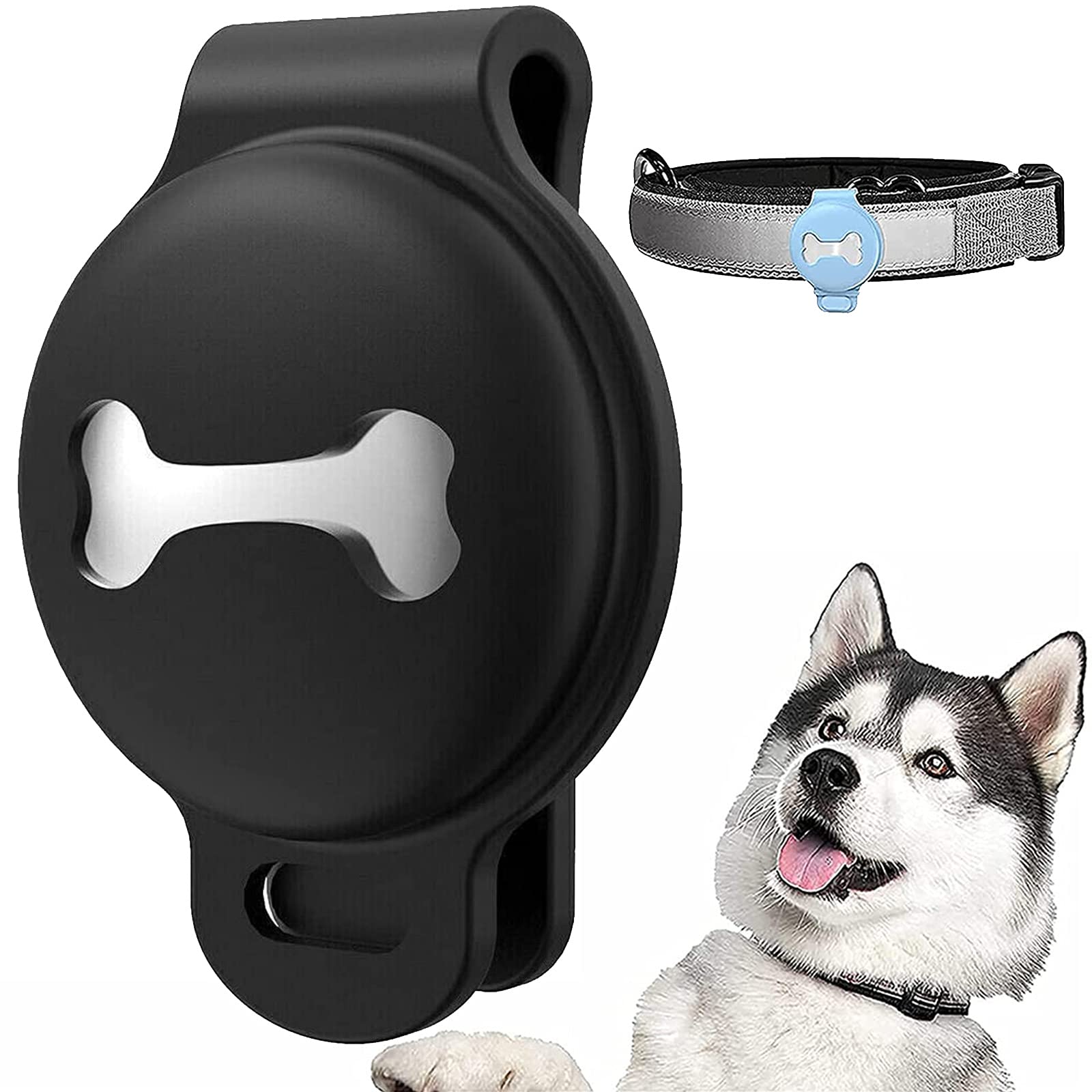For Airtag Dog Collar Cover Loop Gps Protective Cover, Keeps Signal Strong Pet Anti-lost Locator Adjustable Anti-scratch Tracking Dog Cat Accessories (black)