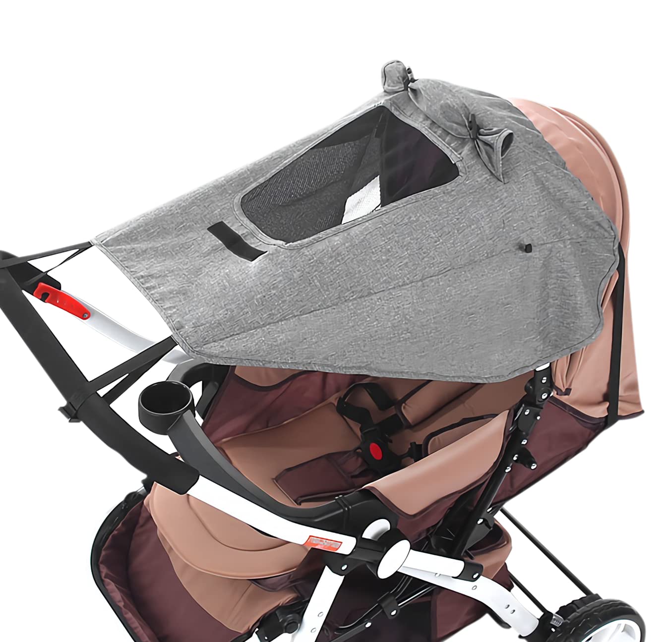 Baby Strollers Awning Sunshade with Viewing Window Waterproof Sun Cover for Pram Pushchair Buggy Carrycot Stroller Sun Shade UV Protection Screen Pram Netting Cover (Grey)
