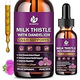 Milk Thistle Supplement for Liver Cleanse Detox & Repair, Liver Detox Drops with Organic Milk Thistle Seed, Artichoke Extract, Dandelion, Turmeric and Vegan, Non-GMO, Gluten-Free (2 Pack, 1 Fl Oz)