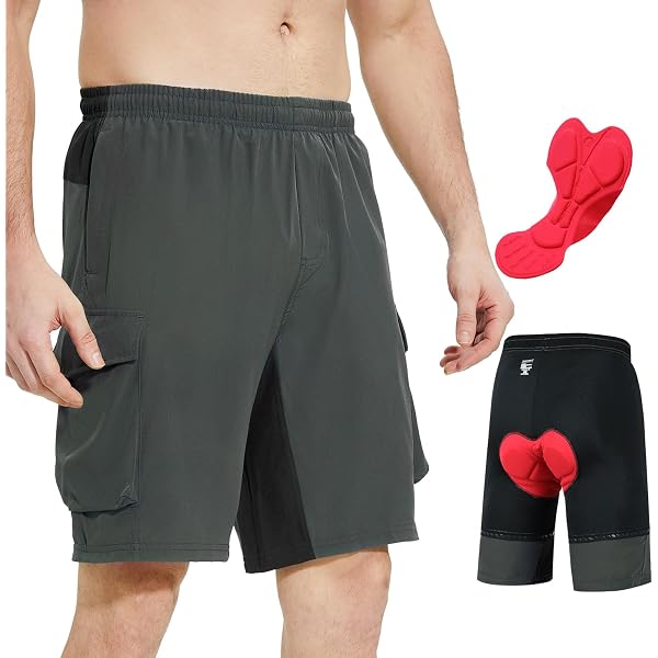 Short De VTT Rembourré Homme - Coupe Ample, 6 Poches, Bande Réfléchissante - VAYAGER