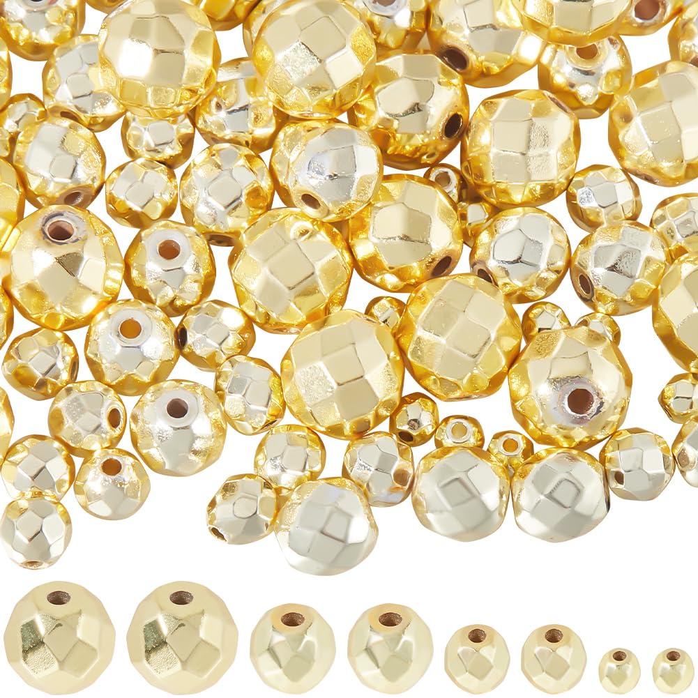 SUNNYCLUE 100Pcs 4 Styles Gold Faceted Spacer Beads Round Loose Beads Electroplate Synthetic Hematite Disco Ball Spacer Bead Connector for Jewellery Making Bracelet Necklace Earring Supplies DIY Craft