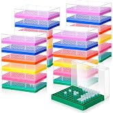 Kingdder 24 Pcs PCR Tube Rack 96 Holes for 0.2ml Micro-Tubes 8 x 12 Array | Test Tube Holder with Lid, Polypropylene Storage Box for Laboratory Industrial Use, Yellow/Blue/Green/Purple/Orange/Pink