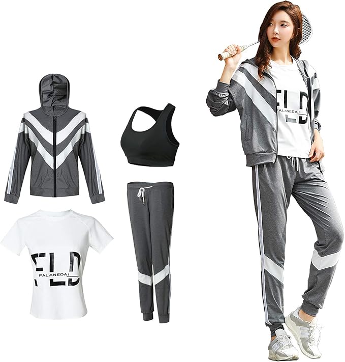 Amazon Co Jp シーヤ ｓｅｅｙａ スポーツウェア レディース ヨガウェア トレーニングウェア ランニングウェア 上下 4点セット ジム フィットネス 1901 L 灰 4点セット 1905 服 ファッション小物