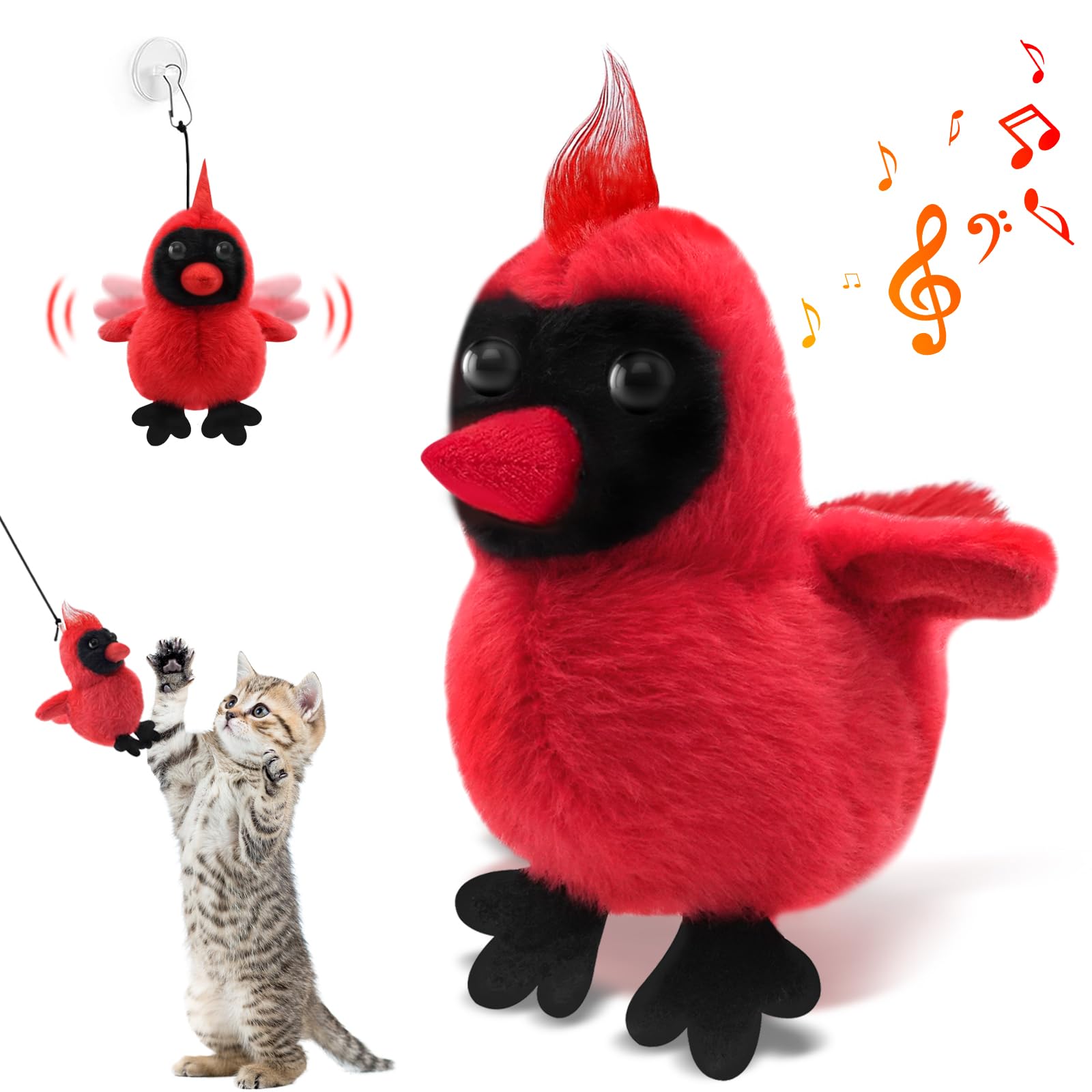 Lollyx Interactive Cat Toys, Flapping Bird Cat Toy with Lifelike Cardinal Chirp Tweet, Rechargeable Cats Kicker Catnip Toys,Exercise Toys for Bored Indoor Cats Kittens