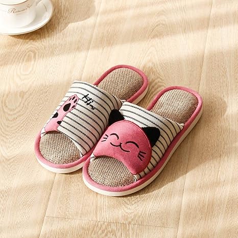 Amazon 春夏用 リネンスリッパ 可愛い 和風 猫柄 招き猫 男性 女性 室内履き 静音 軽量 滑り止め 通気 衛生 厚底 安全無毒 サンダル 男女兼用 夫婦 家族 健康スリッパ グレー 黑色 23 27cm Joyjoy ジョイジョイ スリッパ 通販