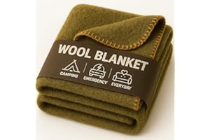 JMR USA INC. Wool Camping Blanket – 70% Wool Heavy-Duty Military Style Throw, Warm & Washable, Fire Retardant Cover for Emergency, Survival & Outdoor Use – Perfect for Camping, Car, Home & Hiking, Olive 66x90