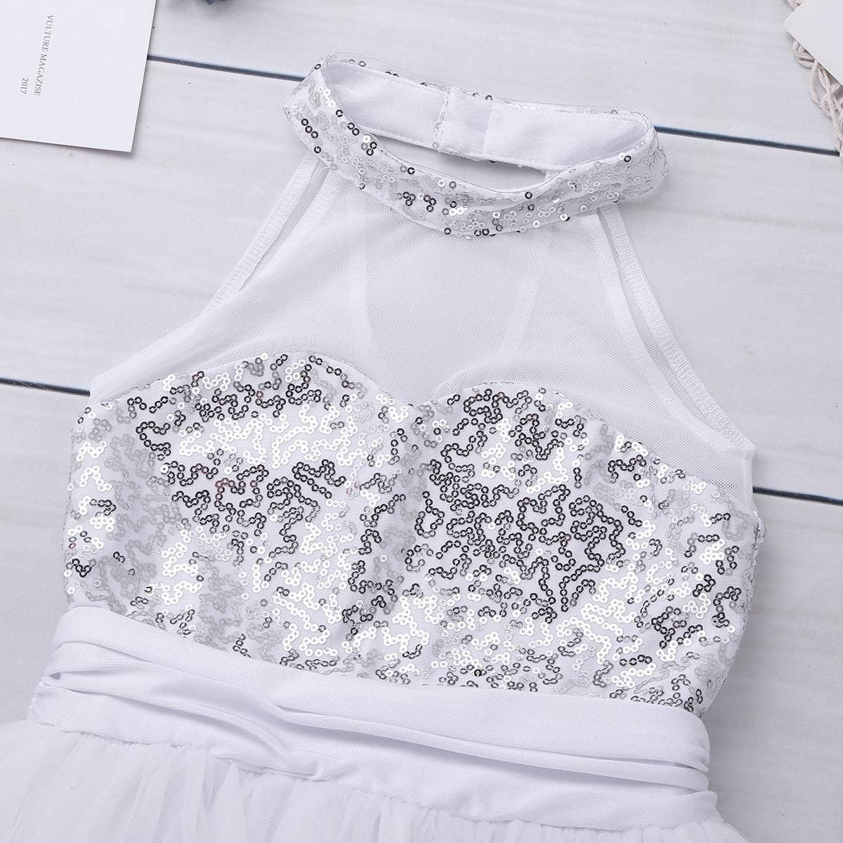 JEATHA Kids Girls Shiny Sequins Ballet Dance Costume Sleeveless Mock Neck Ice Roller Skating Dress Dancewear: Clothing