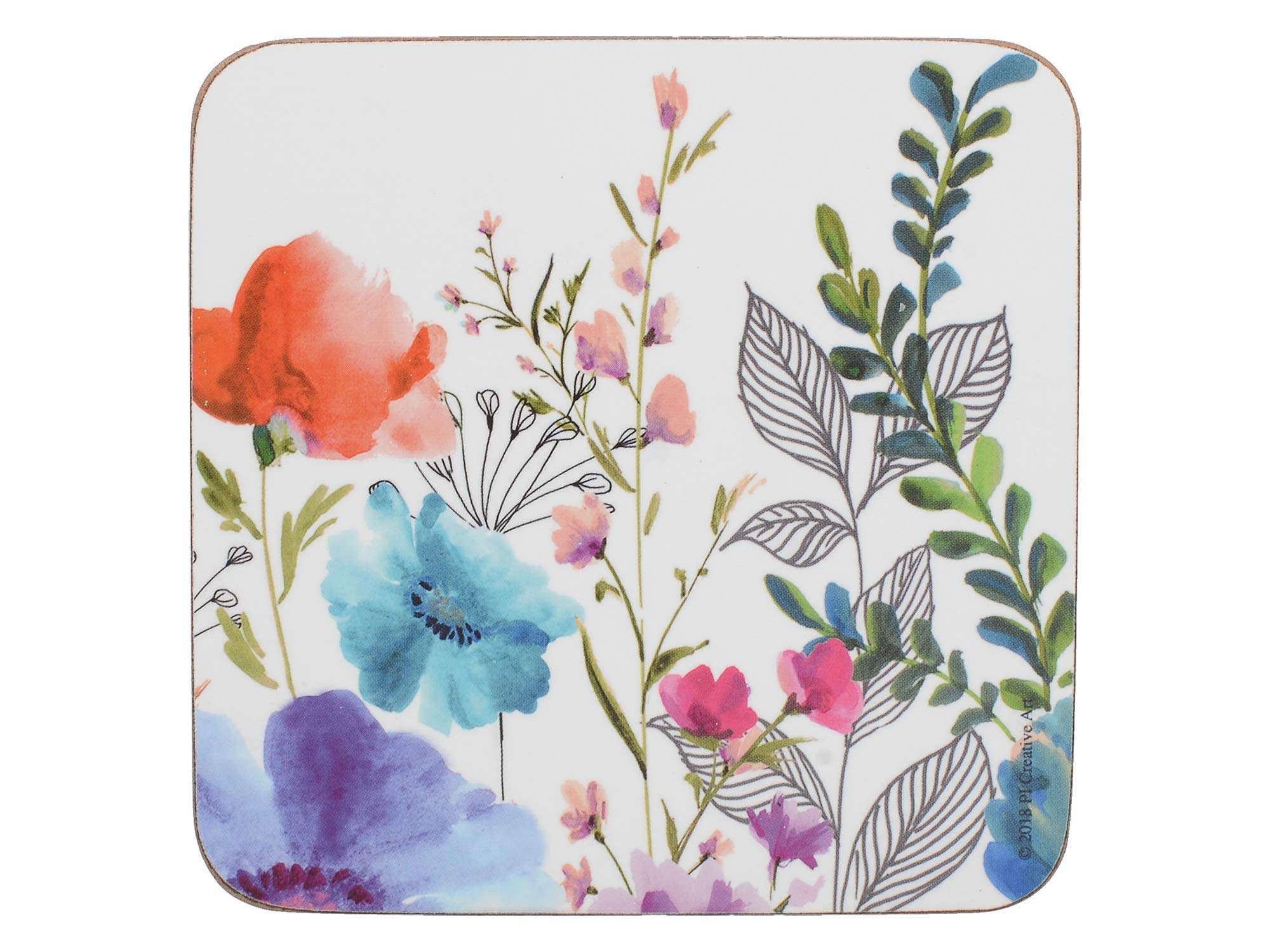 Creative Tops ‘Meadow Floral’ Printed Cork Backed Drink Coasters, Square, Multi Colour, 10.5 cm, Set of 4