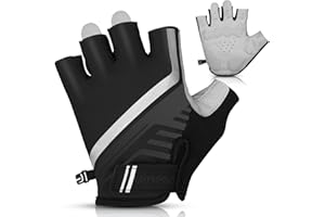 LEMEGO Bike Cycling Gloves Men Women, Anti-Slip Shock-Absorbing Mountain Bike Gloves, Breathable Bicycle Gloves with Reflective Strips, Portable Half Finger Riding Gloves