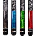 Rowdy Sports Ash Wood Pool Sticks Set of 4-57 inch 20oz Wooden Pool Cue Stick - House Bar Billiard Cue Sticks - 13 MM Genuine Leather Tips Pool Cues with Beautiful Colors- Black, Blue, Green & Red