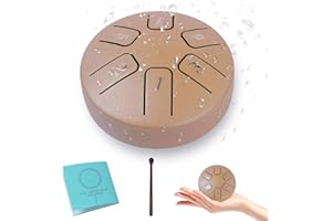 Eavnbaek 6-Note 3.8-inch Mini Rain Drum for Outside Garden, Rain Chime Drum for Rain Outdoor, Steel Hand Drum Sound Healing Steel Drum Kit (Gold)