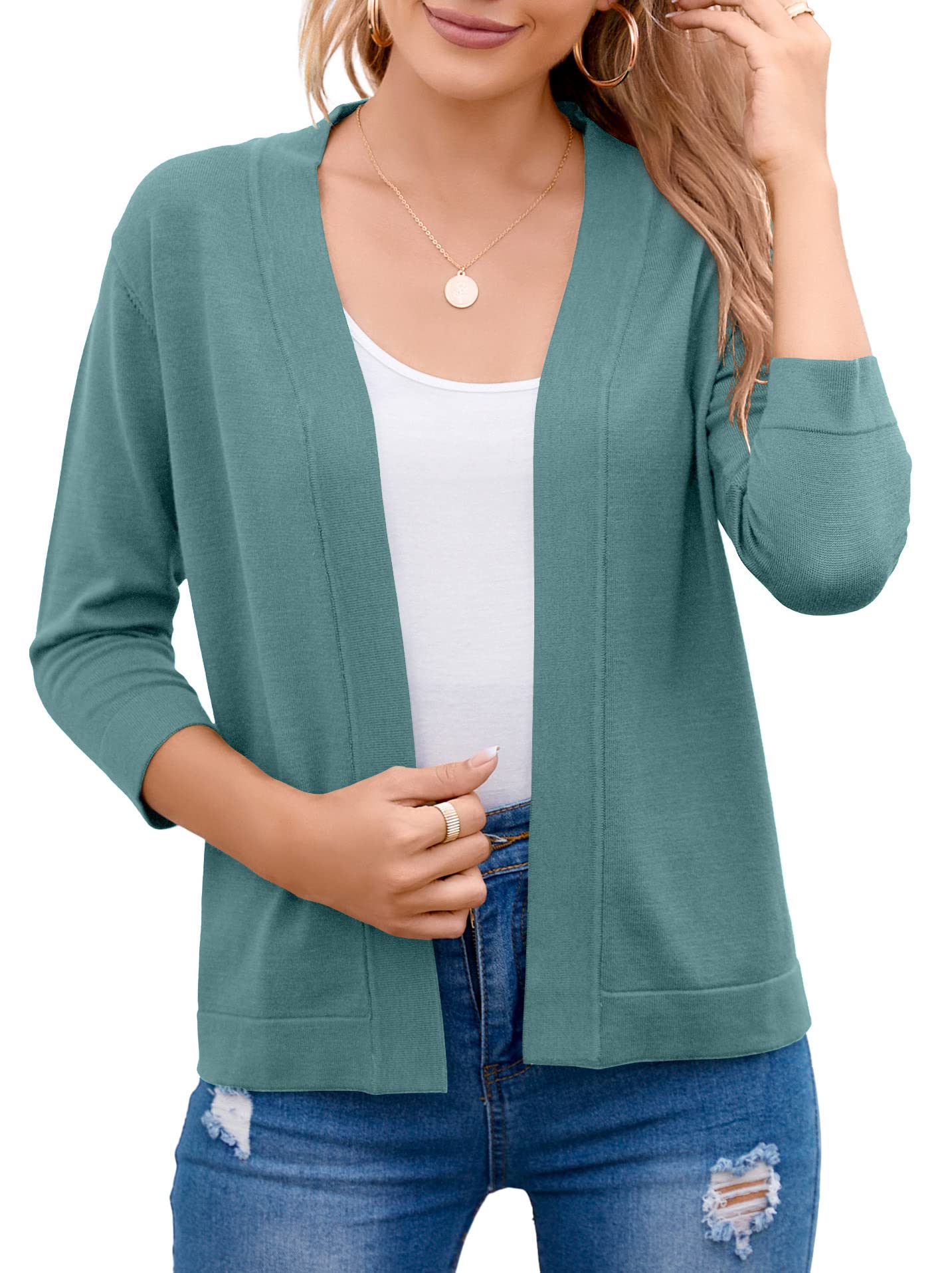 Bettysays Classic 3/4 Sleeve Short Cardigan Knit Shrug Plus Size Sweaters for Women (2X-Large,Sage Green) Image