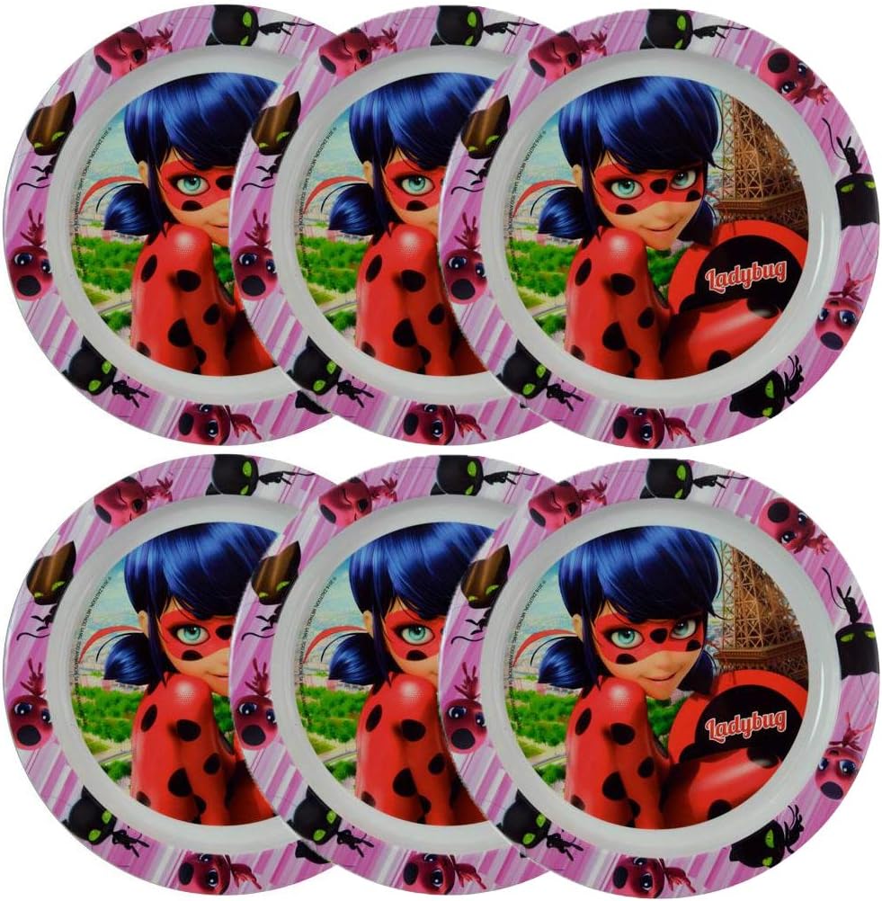 Miraculous Ladybug [6-Pack] 8.5" Plastic Reusable Kids Plates
