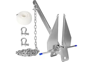 JY PERFORMANCE 5/8/10/13 lb Galvanized Fluke Anchor Kit with Chain, Rope and Shackles, Boat Anchor Kit for 8-16/12-22/16-26/20-32 ft Pontoon, Dinghy, Fishing and Bass Boats