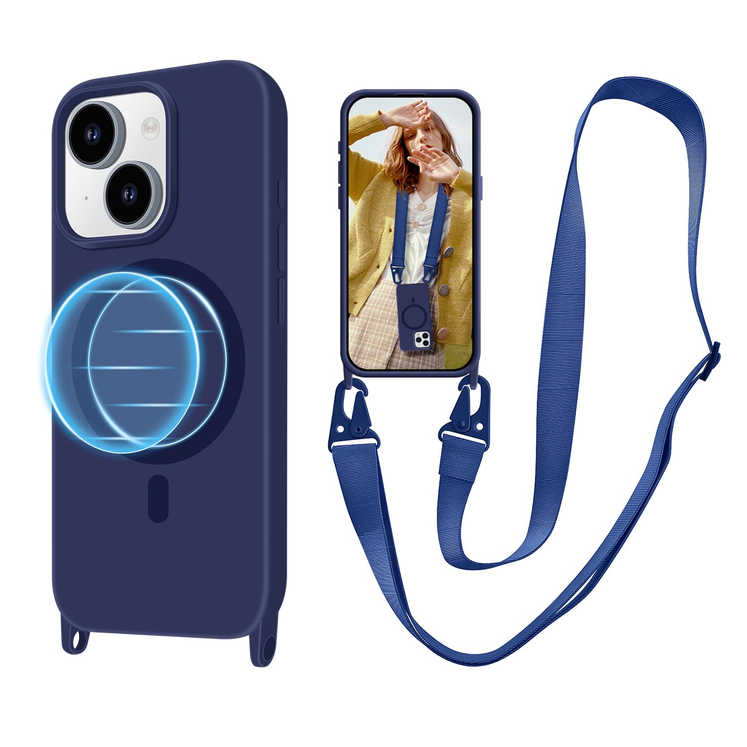 VooDirop for iPhone 14 Case with Lanyard [Compatible with MagSafe], Crossbody Phone Case with Neck Strap Adjustable, Magnetic Phone Cover for iPhone 14 6.1'' Blue