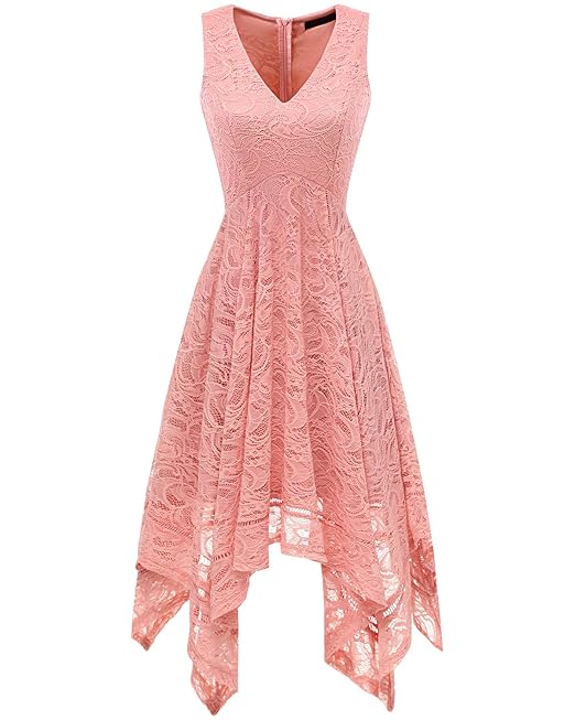bridesmay Damen Sexy übergröße Cocktailkleid unregelmäßig Spitzenkleid Zipfel Kleid Sommerkleider