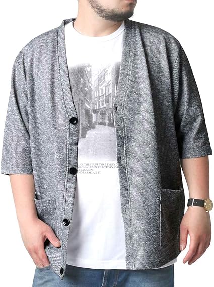 Amazon ルイシャブロン 大きいサイズ メンズ カーディガン 5分袖tシャツ付き チャコール Ll カーディガン 通販