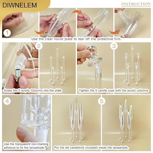 DIWNELEM 4PCS ACRYLIC CANDELABRA CENTERPIECES FOR WEDDING 5 ARM CLEAR CANDLE CANDLESTICKS HOLDERS 25.5″ TALL CRYSTAL TAPER CANDLESTICK WITH SHADE FIT 0.87” LED CANDLE FOR CHRISTMAS PARTY HOME DECOR