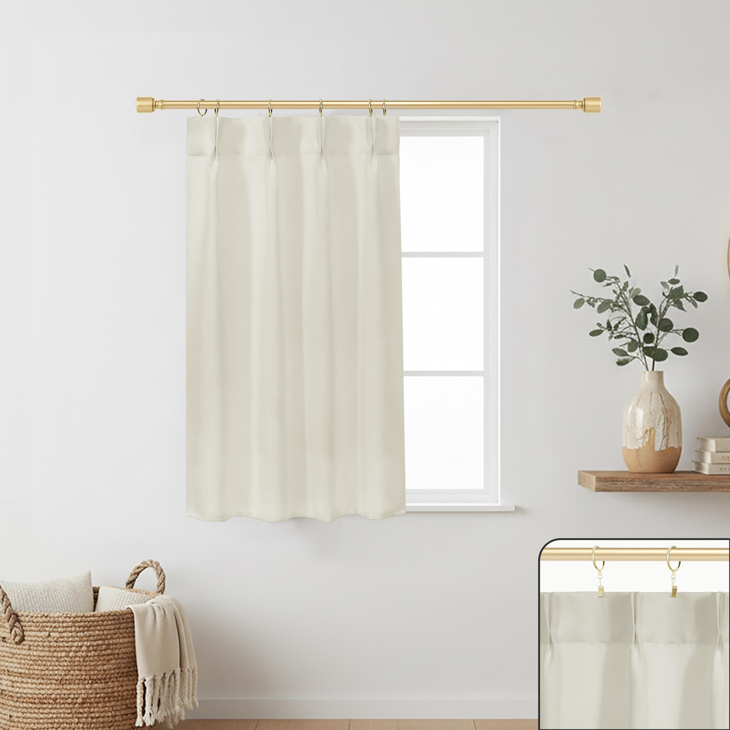 Photo 1 of Lino Rosa Cafe Curtains 36 Inch Length Kitchen Window Curtains Over Sink,Pinch Pleat 80% Blackout Cream Modern Boho Farmhouse Style