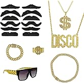 QGHZA 80s Gold Outfit for Men, 90s Rapper Accessories for women, Disco Cool Costume Accessories for Halloween DJ Party