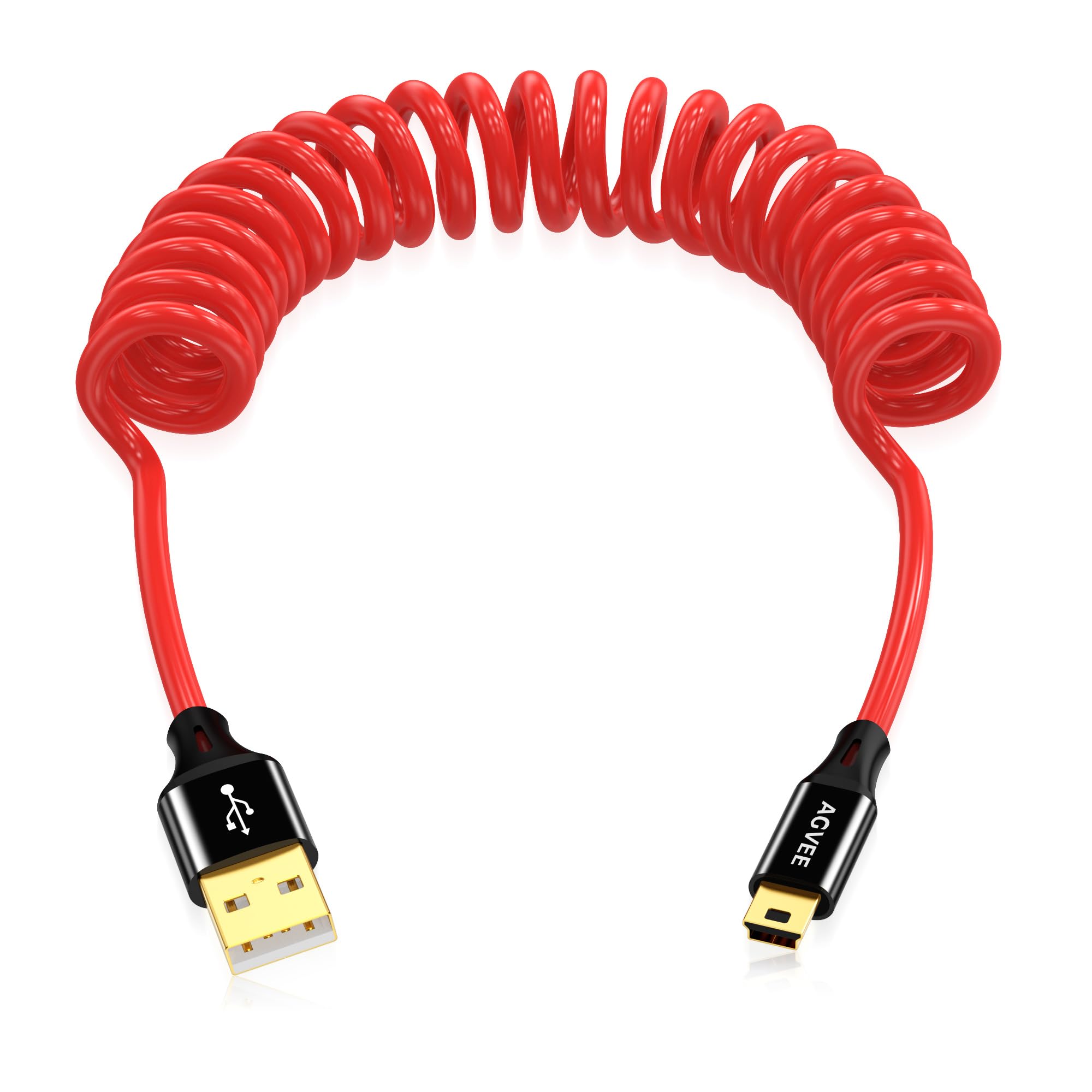 Photo 1 of AGVEE 1.6ft Coiled USB-A to Mini USB Cable, [USB-IF Certified] Charger Charging Data Sync Cord for TI-84, Garmin GPS, Go-Pro Hero 4 3 2 HD, PS3 Controller, Canon Nikon Camera, Blue Yeti, Red