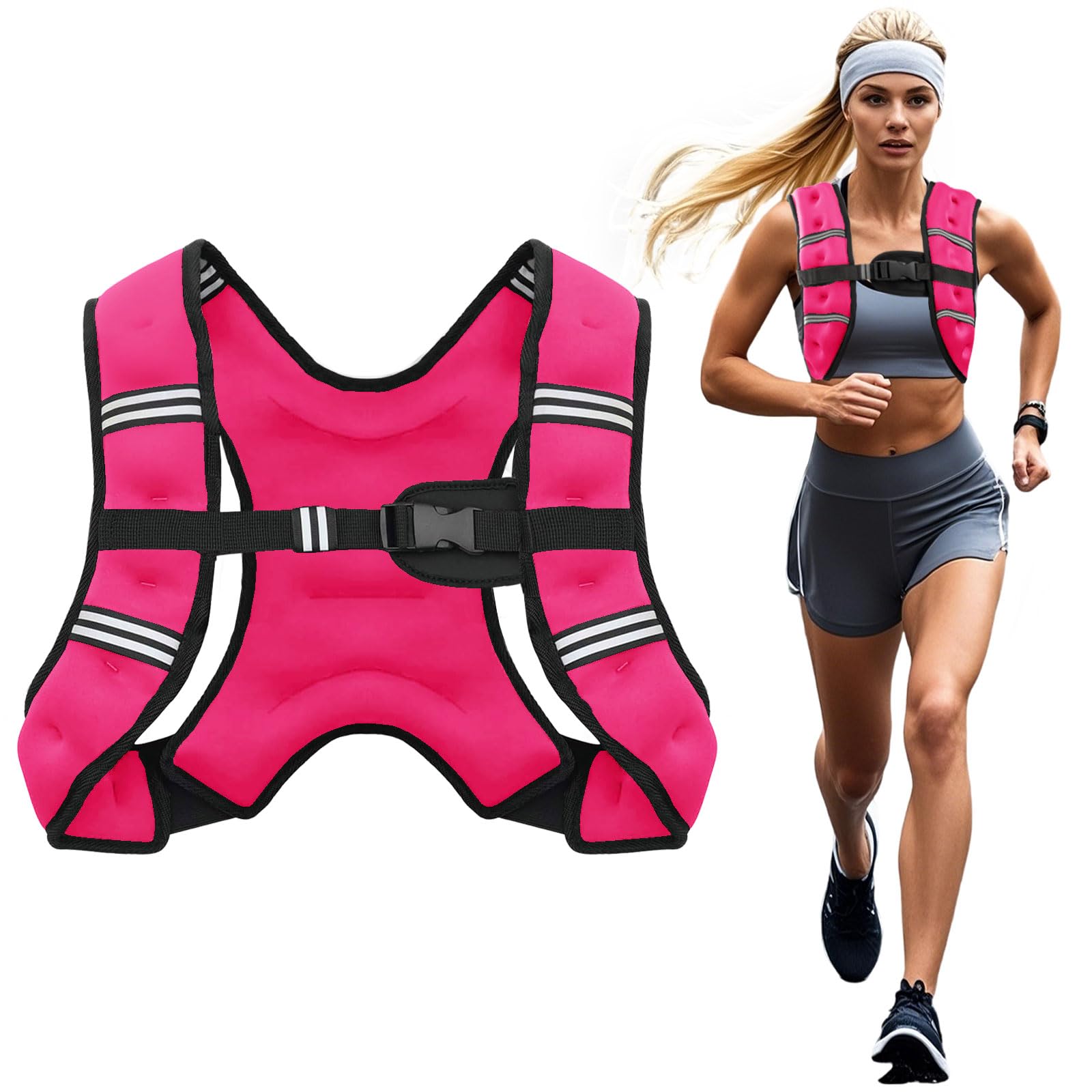 Poudee Weighted Vest, 8LB Weight Vest for Men Women, Body Weight Vests Adjustable with Reflective Stripe for Strength Training, Running, Training Workout, Jogging, Walking - 8LB, PINK Image