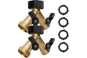 ENNSOO 2 Pack Garden Hose Splitter 2 Way, Heavy Duty Brass Connector Tap Splitter, Y Connector Brass Garden Hose Adapter with 2 Valves & 2 Extra Rubber Washers, Water Hose Splitter, Zero Leaks