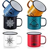 TeamFar Coffee Mug, 16 OZ Multi Colors Enamel Tea Mug Set of 6, Camp Drinking Cups with Patterns for Milk Tea, Non-Toxic & Portable, Lightweight & Sturdy, Wide Handle & Smooth Rim, Easy Clean