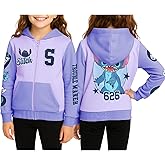 Disney Lilo and Stitch Girls Zip Up Hoodie - Cozy Fleece Full Zip Cartoon Graphic Hoodies - Cute Zip Up Sweatshirt for Girls