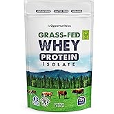Opportuniteas Grass Fed Whey Isolate Protein Powder – Unflavored, Heavy-Metal Tested, 28g Protein, Sourced from Ireland, Hormone-Free, Non-GMO, Packaged in USA – 1lb