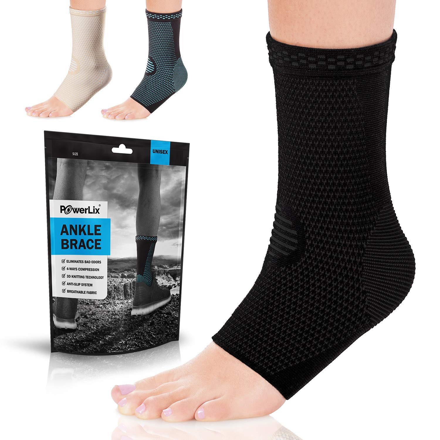 POWERLIX Ankle Support Brace 2 Pack, Ankle Brace for Men/Women/Kids, Support for Ligament Damage Sports Protect
