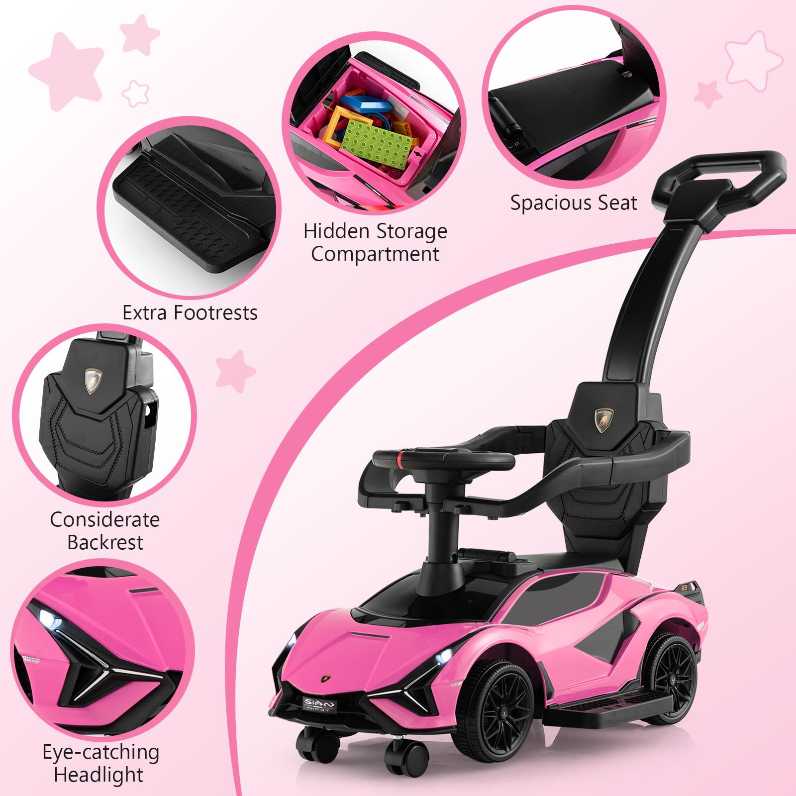 thumbnail image 2 of HONEY JOY Land Rover Ride-On Car For Toddlers - Push Car, Walker & Ride-On Toy With Sounds & Storage (Pink) 2 of 9