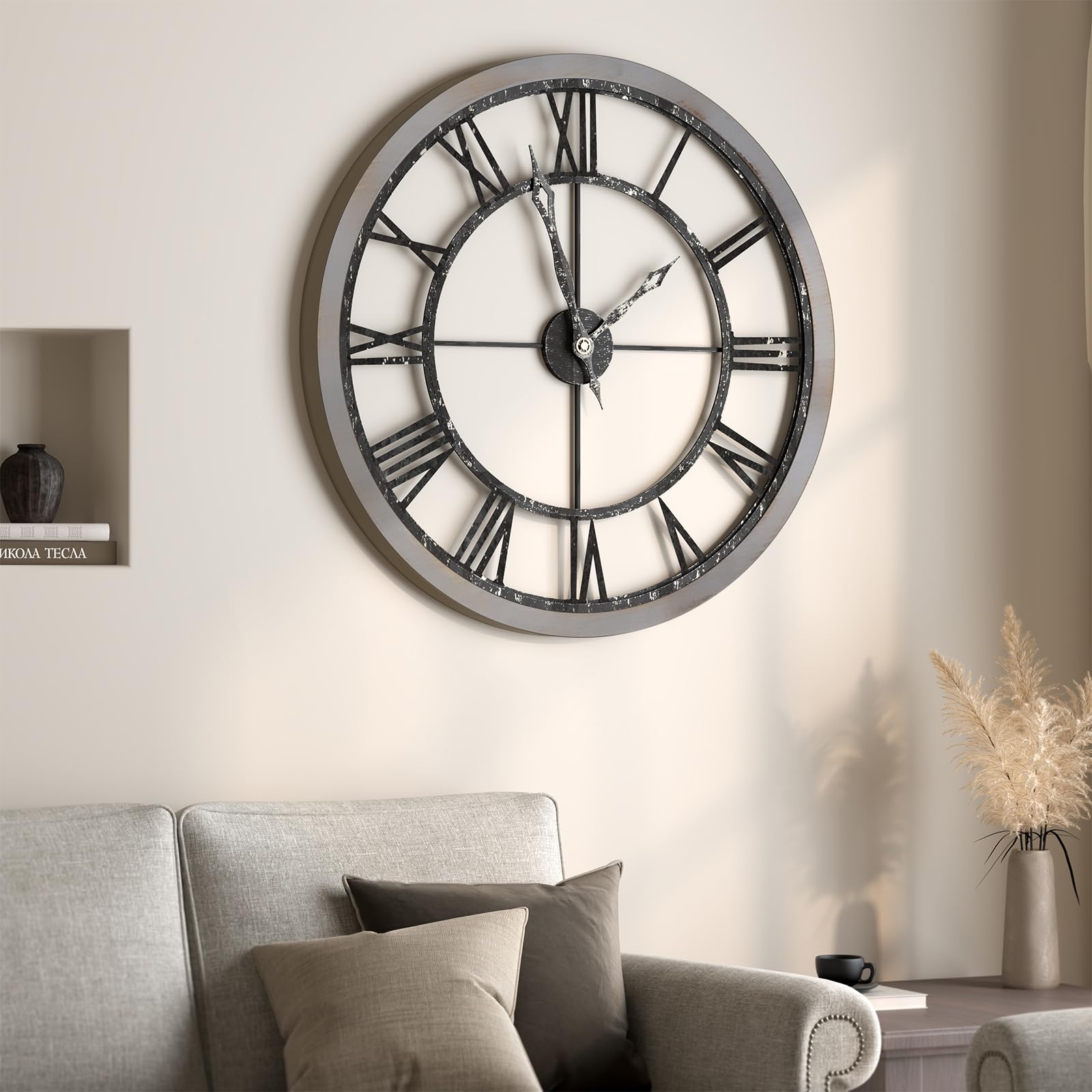 Photo 1 of 30 Inch Large Wall Clock for Living Room Decor, Modern Wood Decorative Wall Clocks with Solid Wooden Frame, Battery Operated Silent Non-Ticking Clock - Roman Numerals