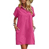 Zeagoo Womens Cotton Shirt Dress Summer Casual Short Sleeve Button Down Beach Cover Up Shirts with Pockets