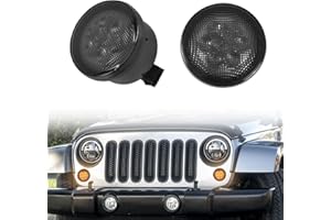 LED Front Turn Signal Lights Smoked Lens compatible with Jeep Wrangler JK JKU 2007-2018, Front Grille Indicator Parking Light