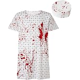 Womens Horror Halloween Hospital Patient Gown Bloody Costume for Scary Cosplay Party