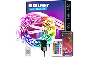 DIERLIGHT 50ft Led Strip Lights Smart Light Strips with App Control and IR Remote, 5050 RGB Led Lights for Bedroom, Music Sync Color Changing Lights for Room Party
