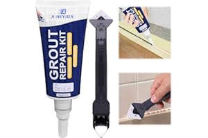 A-HEYIDA Beige Grout Repair Kit - 180g Tile Grout Paint Filler Tube & Caulk Tool, Grout Filler for Bathroom, Kitchen Porcelain Floors, Repair, Renew & Fill Tile Seam Lines, Gaps, Tile Grout Sealer (1PCS)