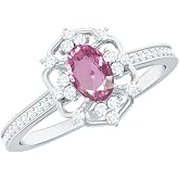 Vintage Pink Sapphire Diamond Oval Engagement Ring in Silver, Aaa Quality | September Birthstone | Antique Sapphire Ring | with Jewelry Box | Statement | Gift for Christmas